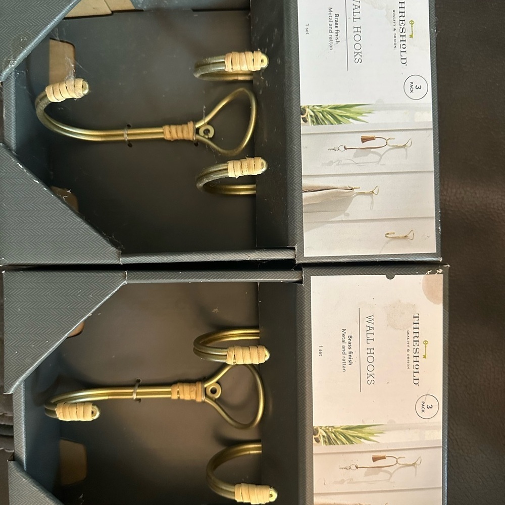 Threshold Brass Wall Hooks Set of 2, 6 total hooks